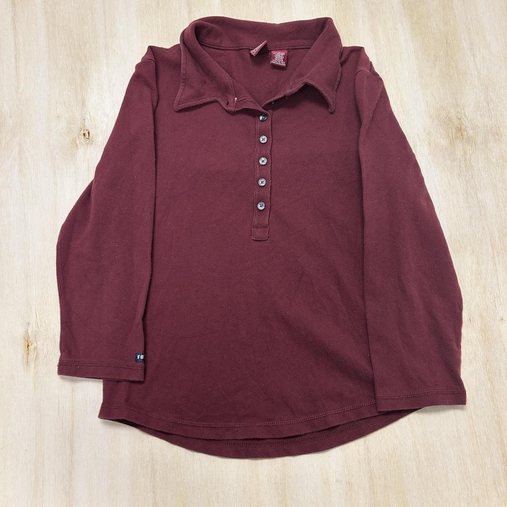 Y2K Fossil Shirt Womens Large Red Long Sleeve Collared Polo Stretch Top Casual